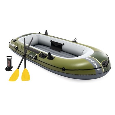 INTEX 66332EP Seahawk 2 Inflatable Boat Set with 48'' Oars, Pump, & Rod Holders