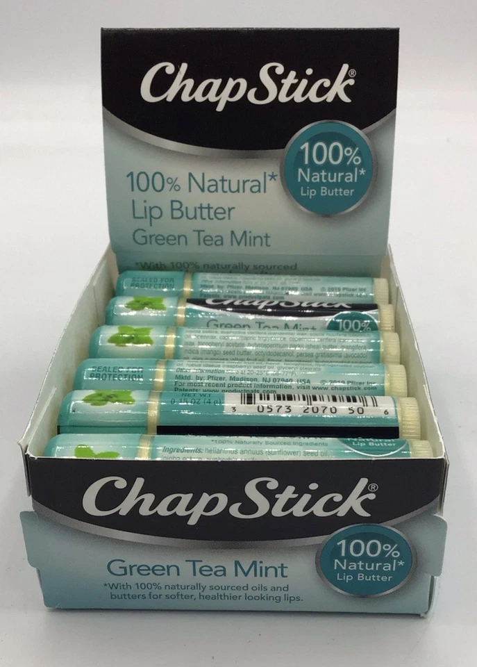 Lote de 24 ChapStick Té Verde Sabor Menta 100% Mantequilla Labial Natural Foto 2 de 4