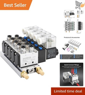 Pneumatic 5-Way Solenoid Valve Kit 24V DC Air Manifold Aluminum Durable