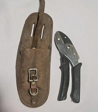 Vintage Straight-edge Crimping Tool With Old Leather Holder