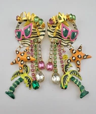 MINT Vintage Lunch At The Ritz Hollywood Palm Star Post Earrings Signed 4.5"