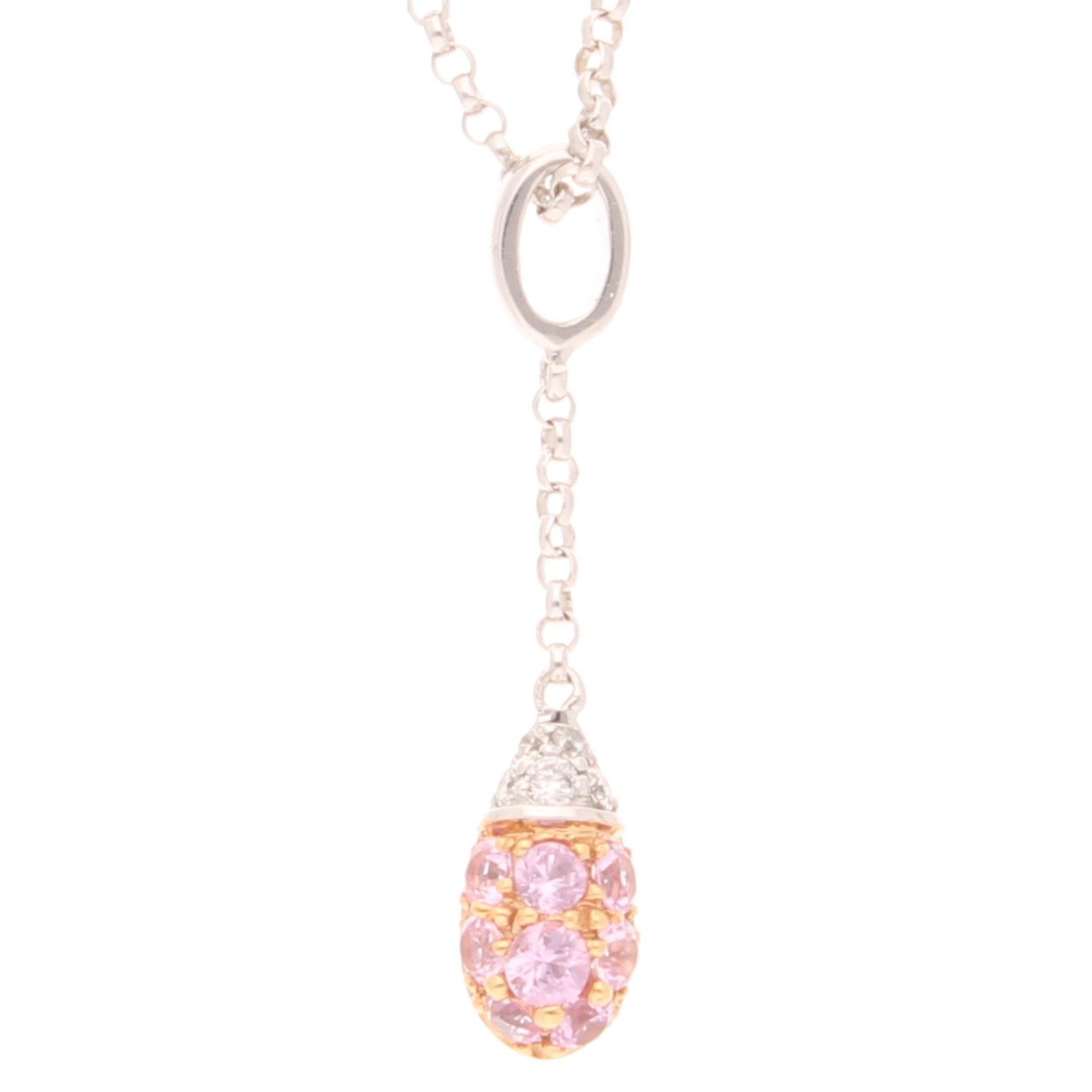 18Carat White Gold Pink Sapphire & Diamond Pendant w/ 15.75"" Belcher Chain