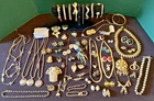 VTG Mixed LOT GOLD TONE SIGNED JEWELRY, 70 PIECES Designer MONET NAPIER TRIFARI