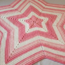 Handmade Crochet Star Baby Blanket Pink Ombre 56"x56" -with 0 3month Hat