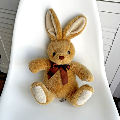 Rare Vintage HUENEC Brown Bunny, 35 cm, with Ribbon, Stuffed Plushy Toy 11D-9646
