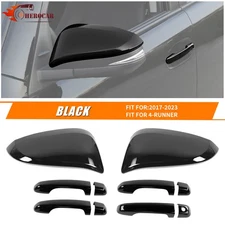 Gloss Black Door Handles Rearview Mirror Shell Cover Trim Bezels for 17+ 4Runner