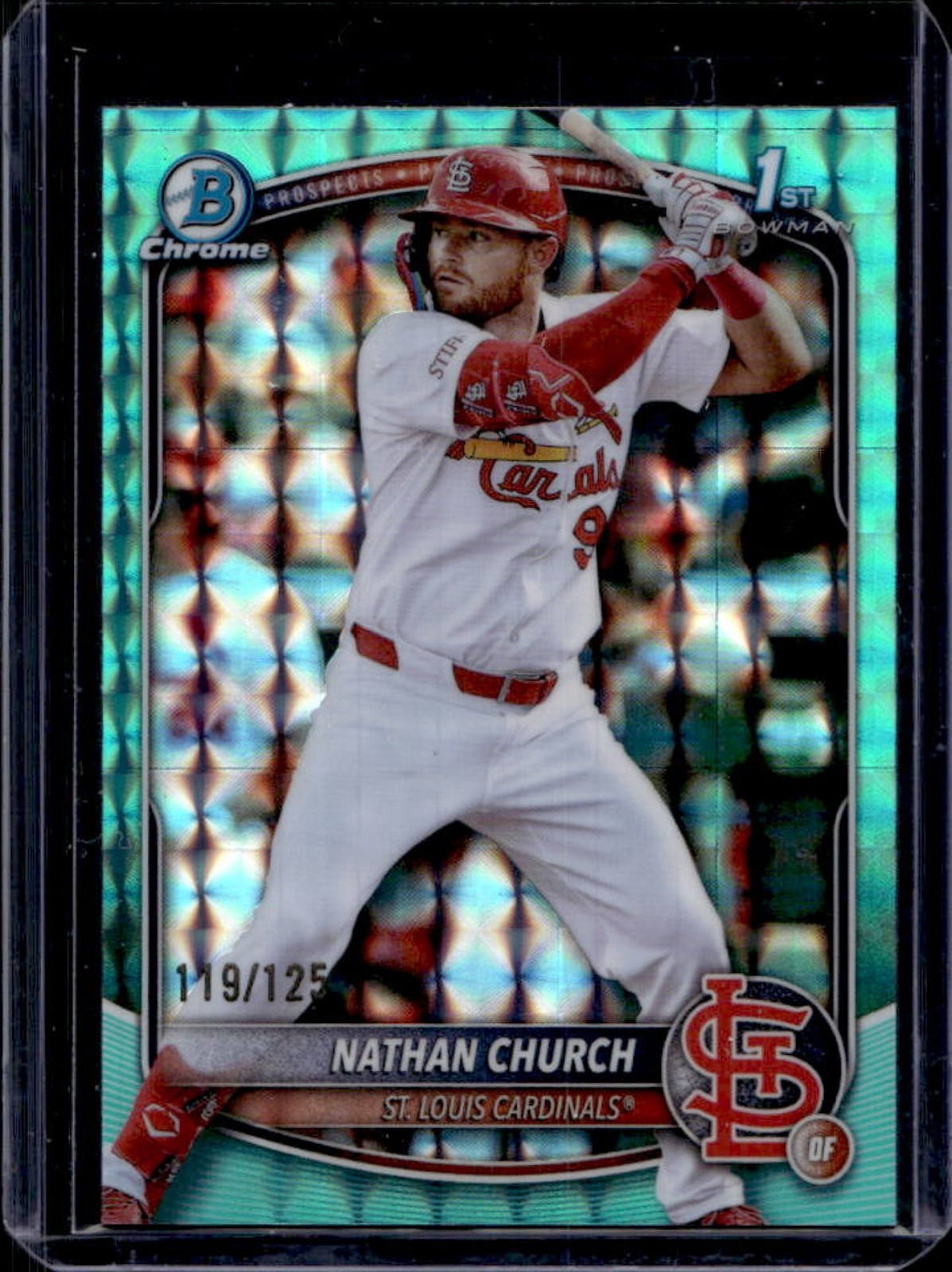 2025 Bowman Chrome Nathan Church Aqua Geometric Refractor 1st Prospect #119/125