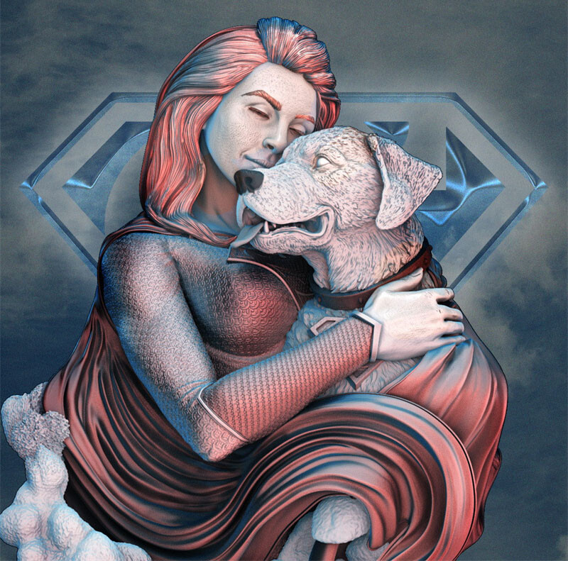 3D Print Super Girl and Crypto Garage Kit Figure Model Kit Unpainted Unassembled