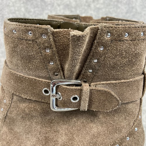 Isaac Mizrahi Live Selby Suede Ankle Boots Buckle Studs Beige Womens Size 9 - Picture 6 of 13