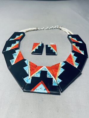 MOST UNIQUE SANTO DOMINGO TURQUOISE CORAL STERLING SILVER NECKLACE