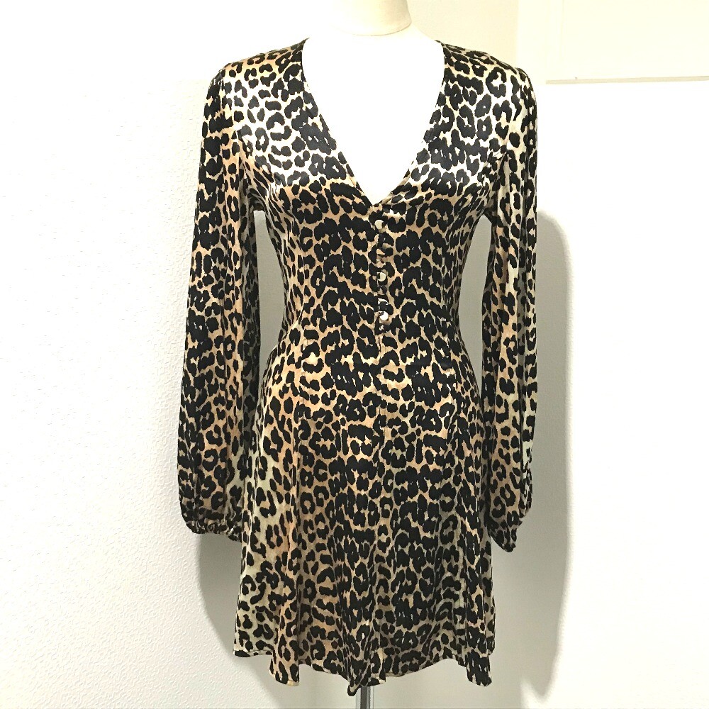 Unused GANNI Leopard pattern Mini Length Long Sleeve Dress GoldxBlack | eBay
