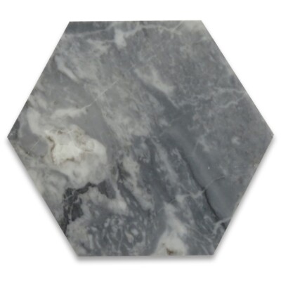 K36P Bardiglio Gray Dark Grey Marble 6 inch Hexagon Tile Polished