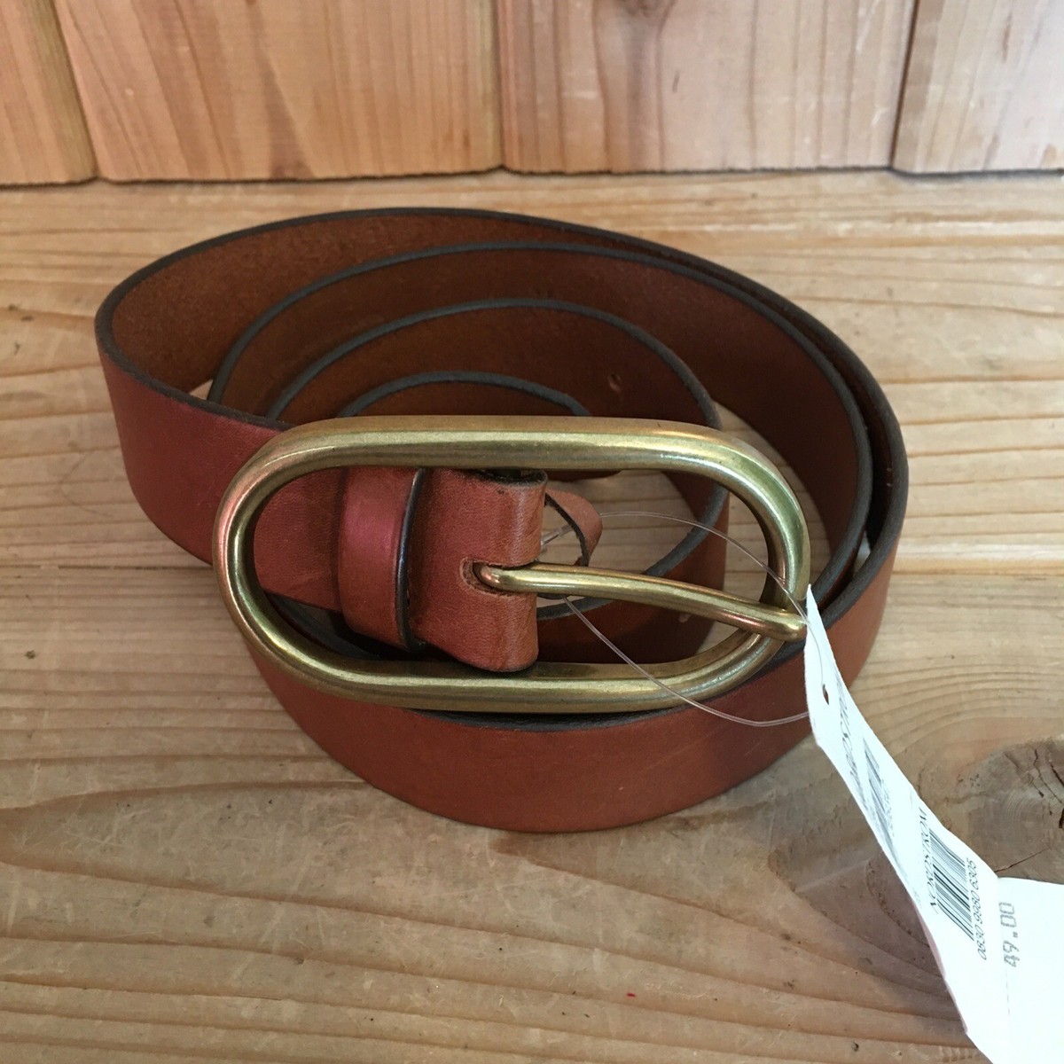 Genuine Leather Tan Belt with Oval Brass Buckle Vintage ? Oval Bar Buckle Belt - English Tan – Brass Blade main image 2