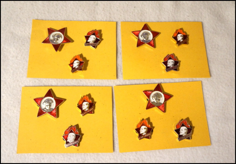 Lot of 4, Set of 3 Vintage USSR Soviet Union Star Lenin Lapel/Hat Pin #RA067