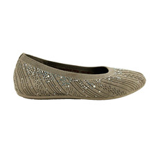 Women's 6 Skechers Cleo 2.0 Glitzy Daze Flat 158765-TPE Taupe Fabric Synthetic