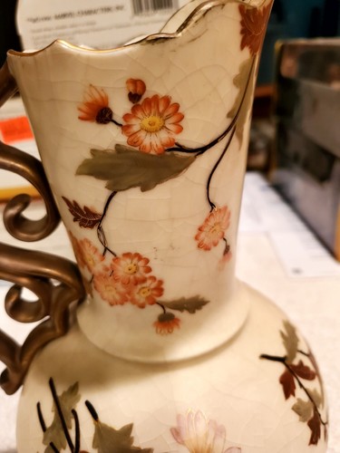 Antique Victoria Carlsbad Austria Pitcher Hand Painted Floral Design Gold Accent - Picture 7 of 9