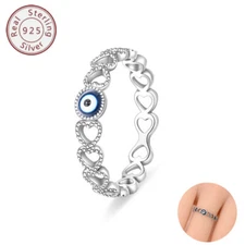 KUNSIR Vintage Hollow Heart Ring Band CZ 925 Sterling Silver Rings For Women Men