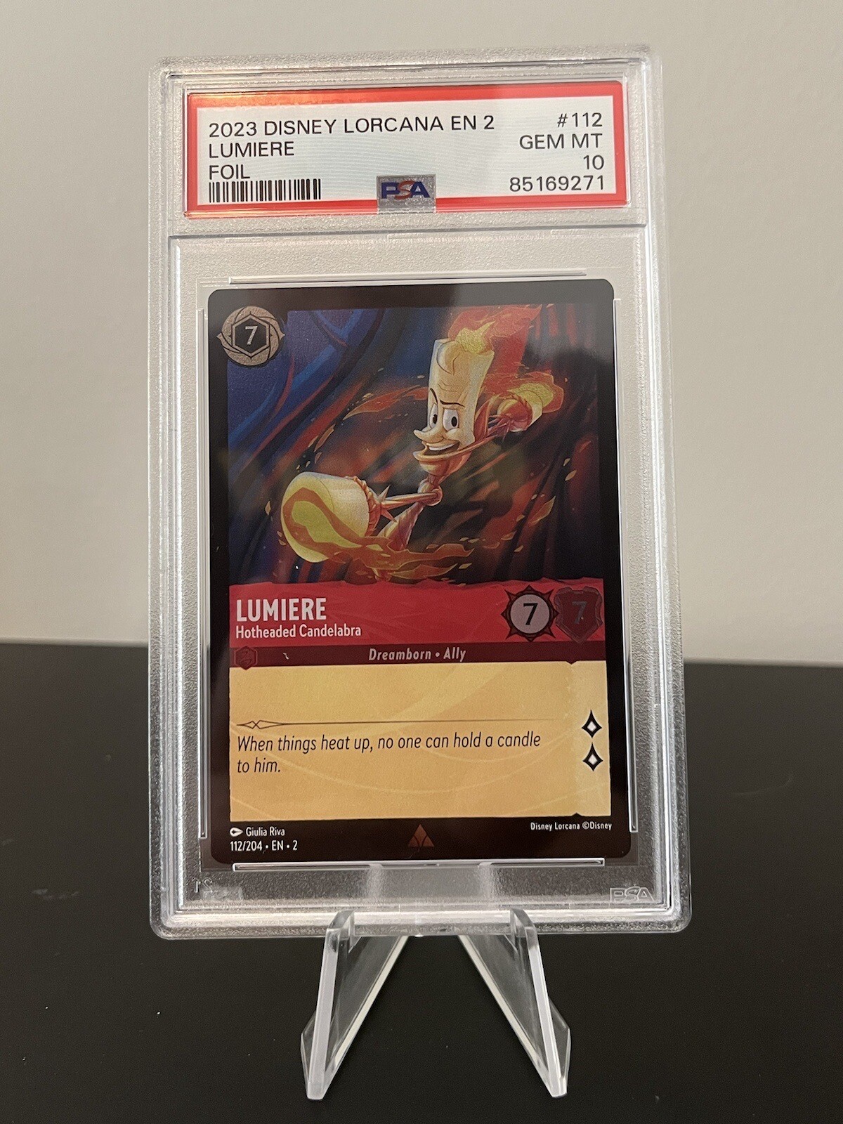 Disney Lorcana Floodborn #112 - Lumiere Hotheaded Candelabra FOIL PSA 10 Low Pop