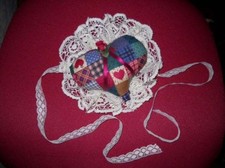 Pair of Puffy Heart and Lace Heartstring Curtain Tiebacks or Lamp Decor
