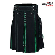 Scottish Fashion Kilt Hybrid Utility Kilt Men Highlander Sports Kilt Black Green