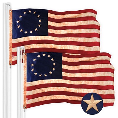 NEW G128 Betsy Ross Tea-Stained Flag 2-Pack 3x5 FT, Embroidered Polyester