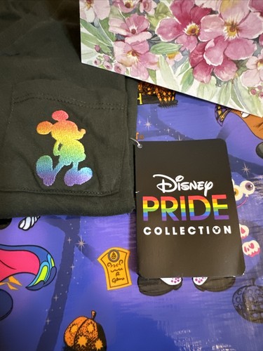 NWT Disney Parks Rainbow Pride Love Black Vneck T-Shirt Mickey Mouse Women’s XS - Picture 14 of 16