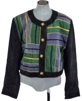 Vintage Wildleder Jacke Dino'z Blazer Patchwork Arty Quirky Retro Damen Größe UK 16