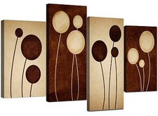 Large Brown Cream Abstract Floral Canvas Wall Pictures Prints Art 4123