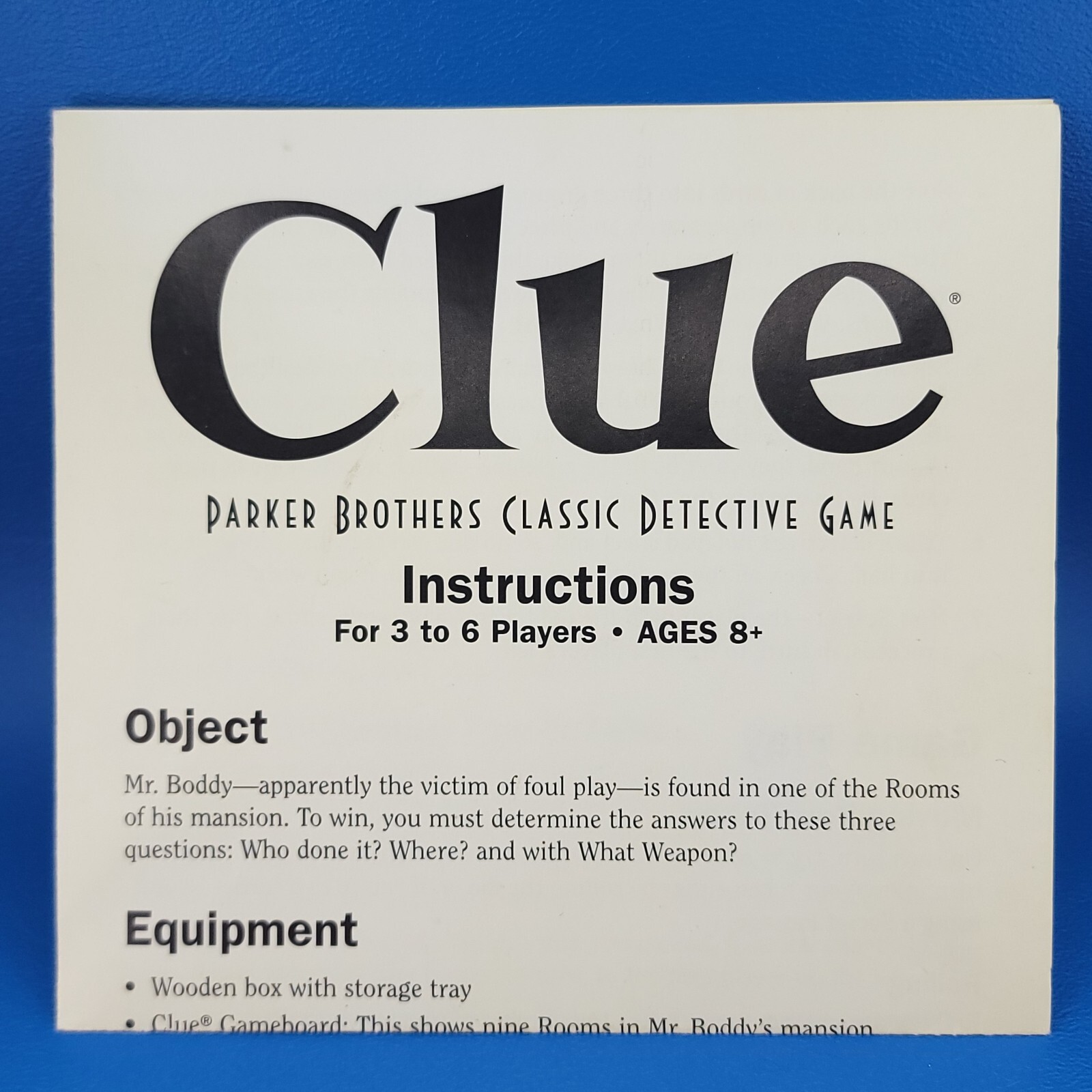 Clue Vintage Bookshelf Rules Instructions Booklet Replacement Game