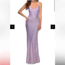 La Femme 30622 Sequin Wrap Style Dress Light Periwinkle 2 NWOT