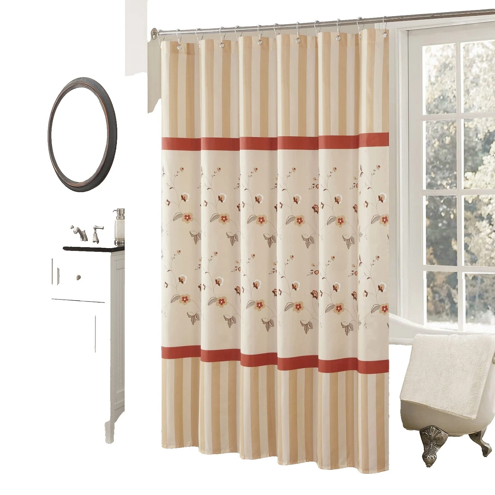 Cortinas de Ducha De Tela Marrón a Rayas