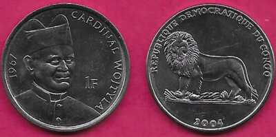 CONGO DEMOCRATIC REP 1 FRANC 2004 UNC 1 YEAR TYPE,(CARDINAL)25Th ANNIVERSARY POP