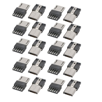 20pcs DIY Mini USB 5 Klemmen Typ Außenstecker Silberton Kunststoff Metall