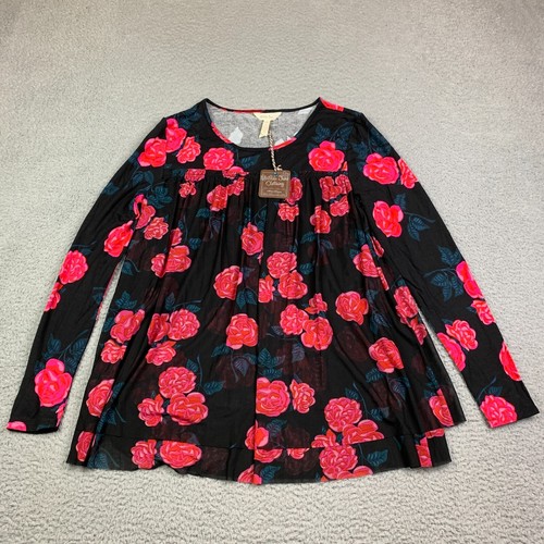 Matilda Jane Top Womens M Winter Blooms Modal Tunic Long Sleeve Black Red Roses - 第 1/12 張圖片
