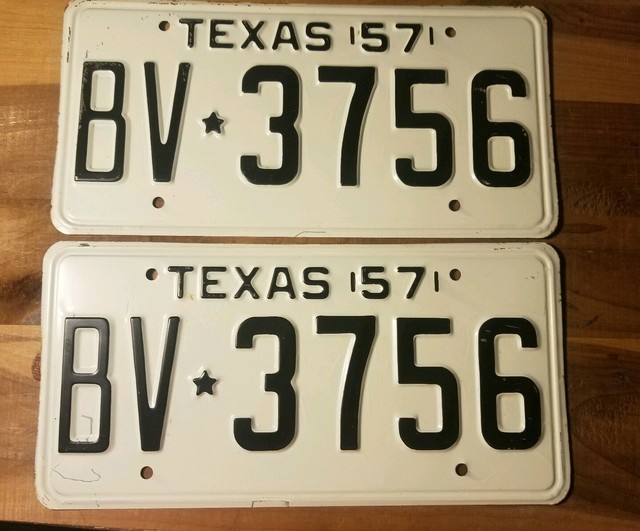 1957 Texas License Plate Pair SET VINTAGE ANTIQUE CLASSIC NOS ? CAR eBay