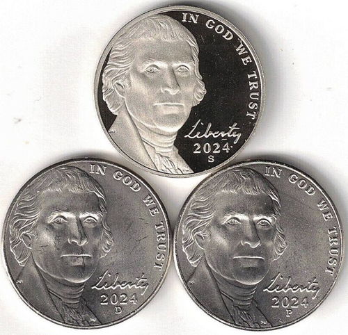 2024-S San Francisco Proof Jefferson Nickel mit Philadelphia & Denver (3 Münzen) - Bild 1 von 2