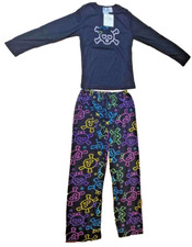 Women's 2 Piece Black Skull Pajama Fleece Lounge Pants Cat Nap 3XL NEW W TAGS