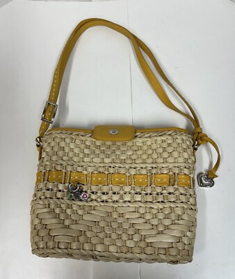Brighton RETIRED Carmella  Woven Straw Hand/Computer Bag Charms & Heart