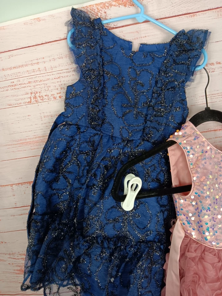 Kensie Niña Conjunto De 2 Vestidos Niñas Niños Talla 5 Sin Mangas Rosa/Azul Lentejuelas Floral Foto 3 de 4