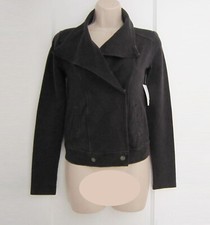 Nwt Frenchi Nordstrom Women's Washed Black Terry Moto Biker Jacket Size Xs