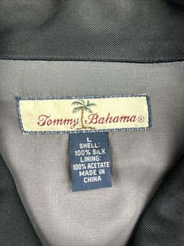 Vintage Tommy Bahama Mens Large 100% Silk Black Full Zip Jacket Sunfading - Picture 6 of 16