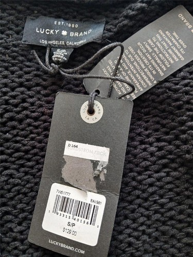 NWT $129 LUCKY BRAND Black & White NUBBY KNIT Open Front Cardigan S Petite - Picture 7 of 7