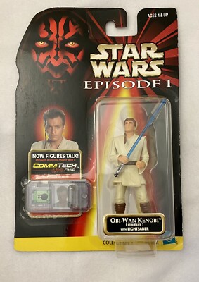 Star Wars Episode 1 Obi Wan Kenobi 1999 Jedi Duel Action Figure Commtech Chip 
