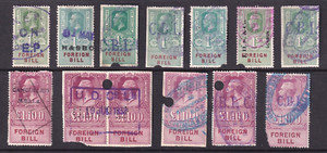 GB good used KGV Foreign Bill stamps various denominations