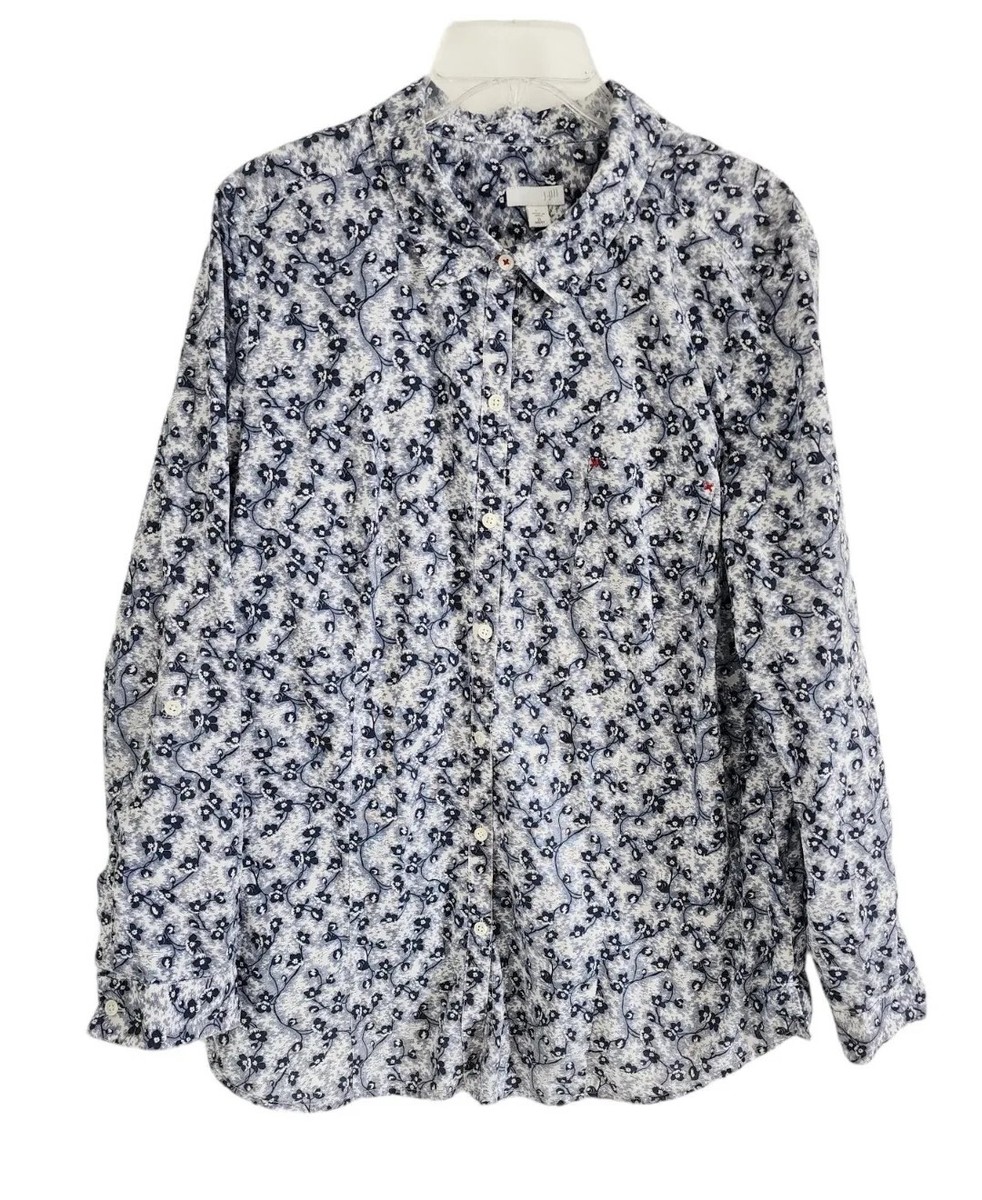 JILL♪ J.JILL WOMEN'S SZ XL FLORAL PRINT COTTON STRETCH SHIRT LS | eBay