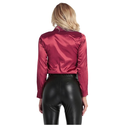 Damen Langarm Freizeit Satin Bluse Umlegekragen Button Down Shirts Oberteil - Bild 54 von 60