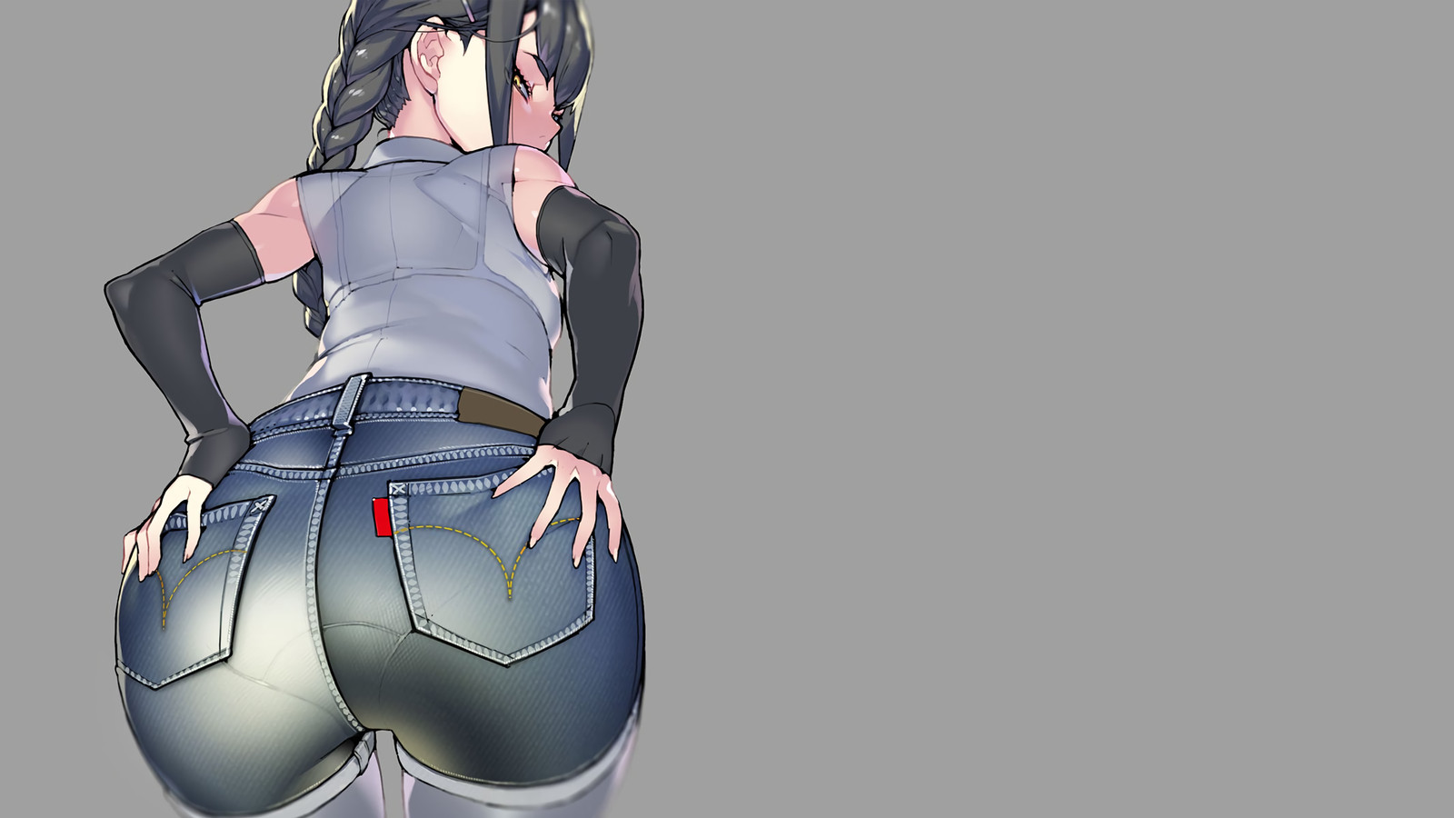 Anime girls ecchi simple background minimalism gray Playmat Gaming Mat Desk