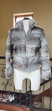 June Women S Rabbit Fur Coat Jacket Gray Chinchilla Ombre Color Leather Girl Xs