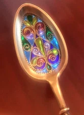 STUNNING PLIQUE A JOUR Enamel STERLING Silver Spoon David Andersen Russian Style