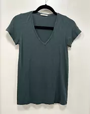 Marine Layer Women T-shirt Supima Cotton Blend V-neck green XS *Hole